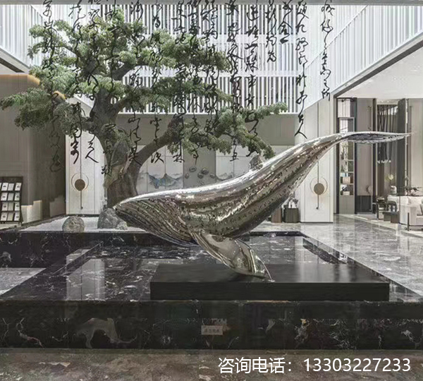 鏡面鏤空鯨魚雕塑